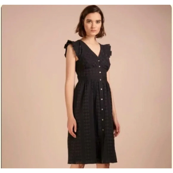 J Crew Dress 6 Ruffle Cotton Eyelet Button Front Midi Cotton Lined Preppy - Picture 2 of 9